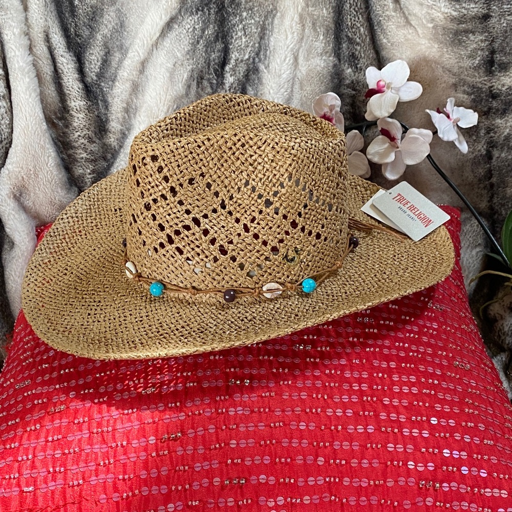 True Religion Neutral Color Unisex Logo Embellished Beach Hat Adjustable NWT